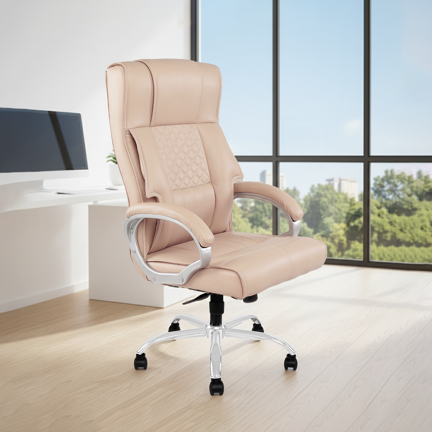 IAFA- Beige Imperium Leatherette Home/Office Desk Chair IAFA