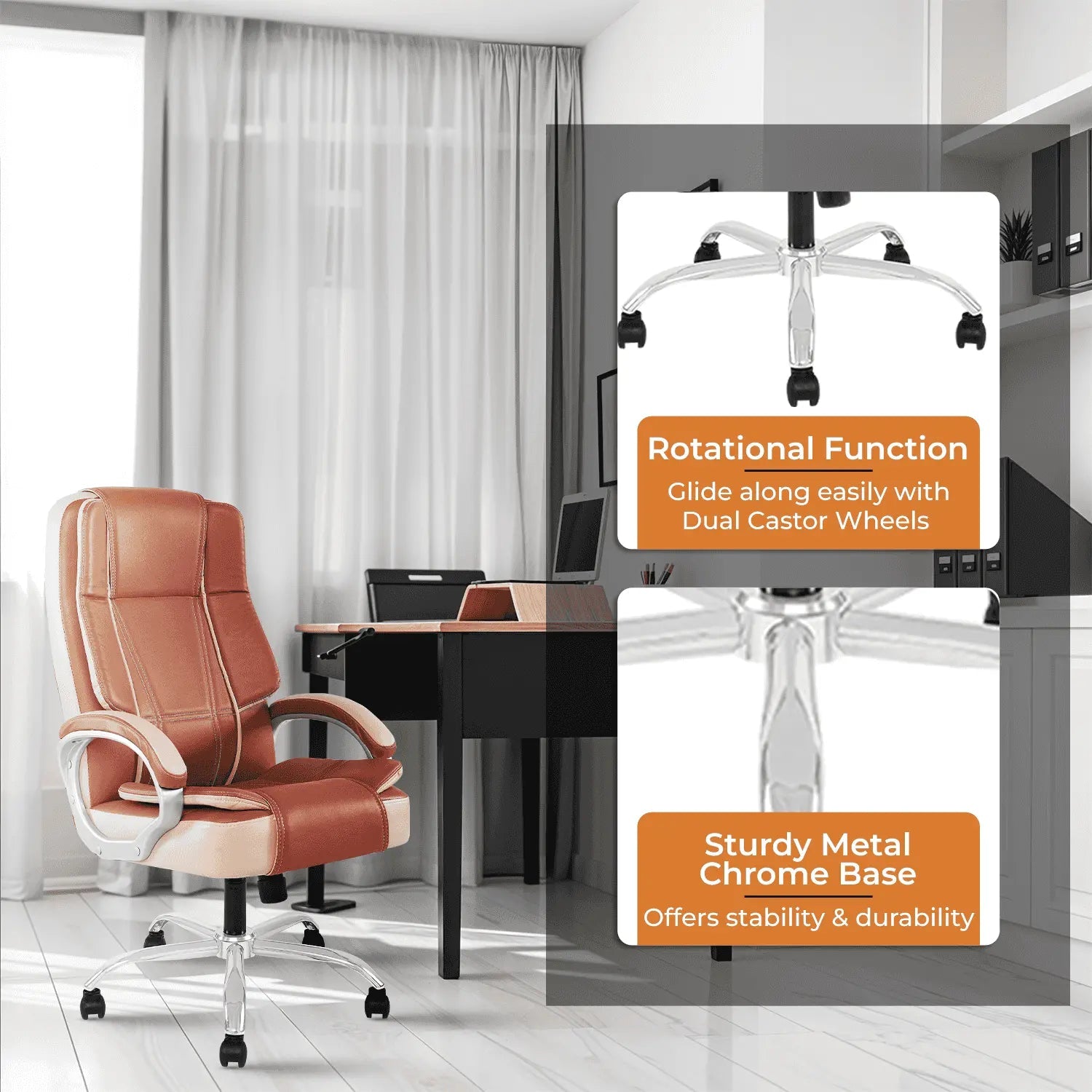 dune beige brown leather office chair