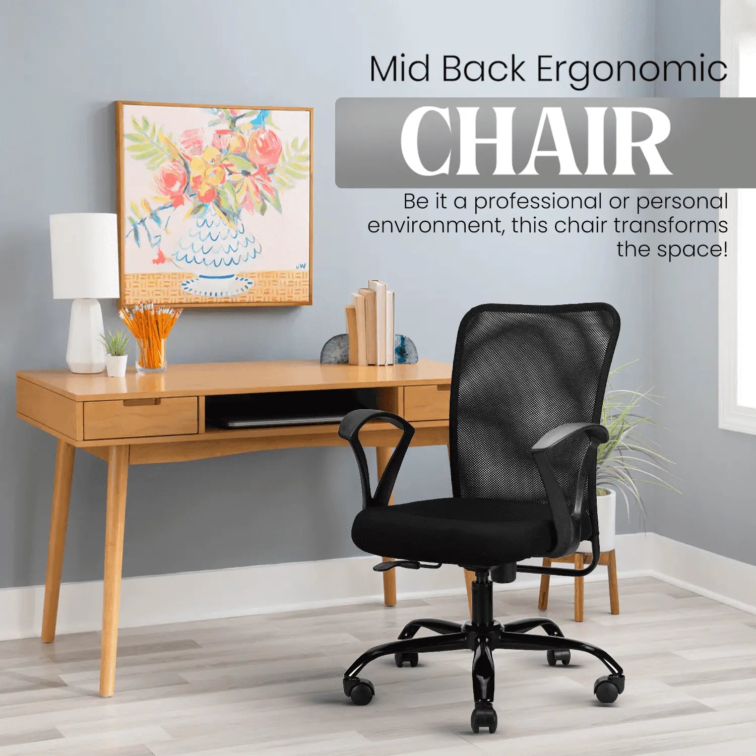 magna black mid back office chair