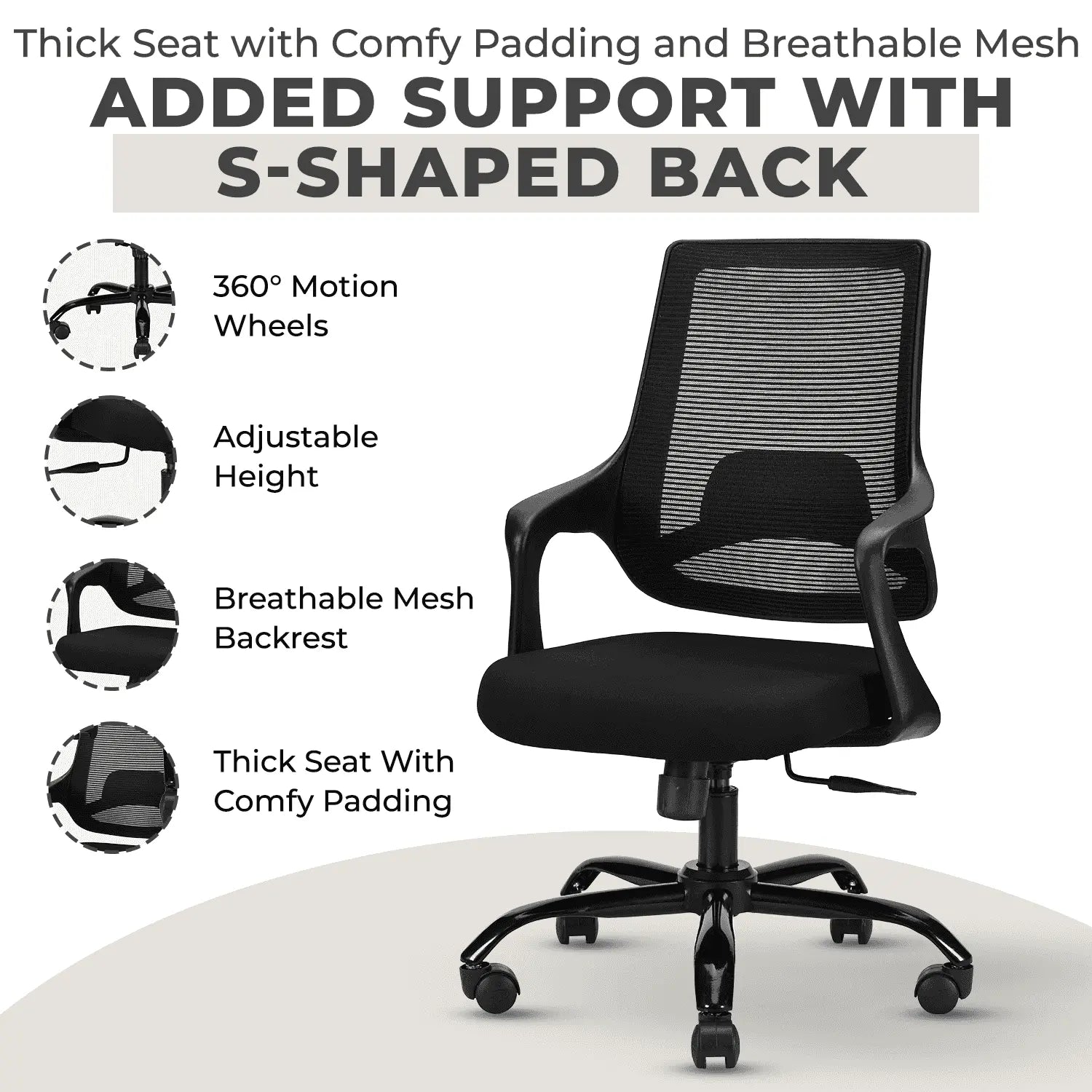 black pearl mid back ergonomic chair