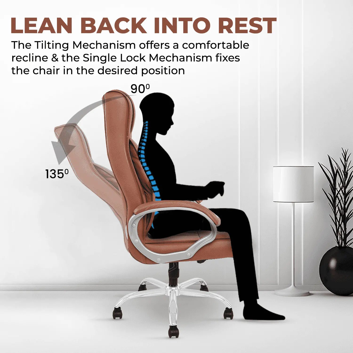 Lean back into rest. Brown Imperium Office Chair.