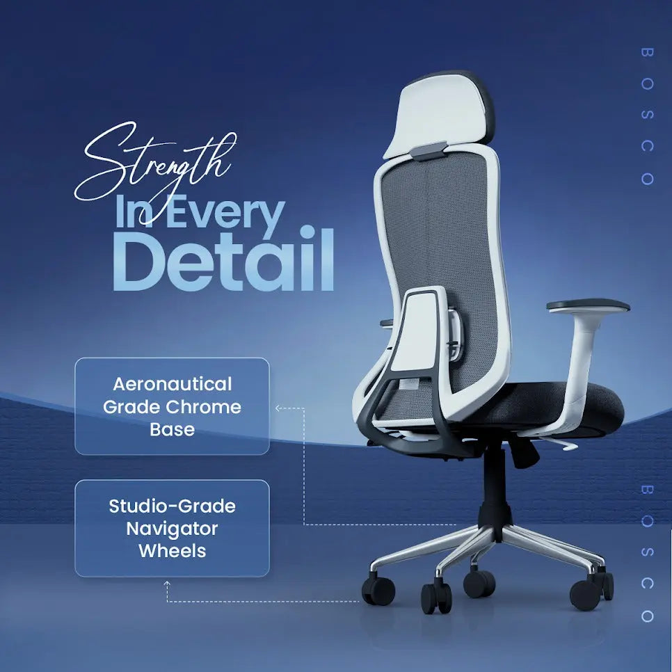 IAFA - WHITE GREY BOSCO HIGH BACK ERGONOMIC CHAIR Iafa Furniture Private Limited