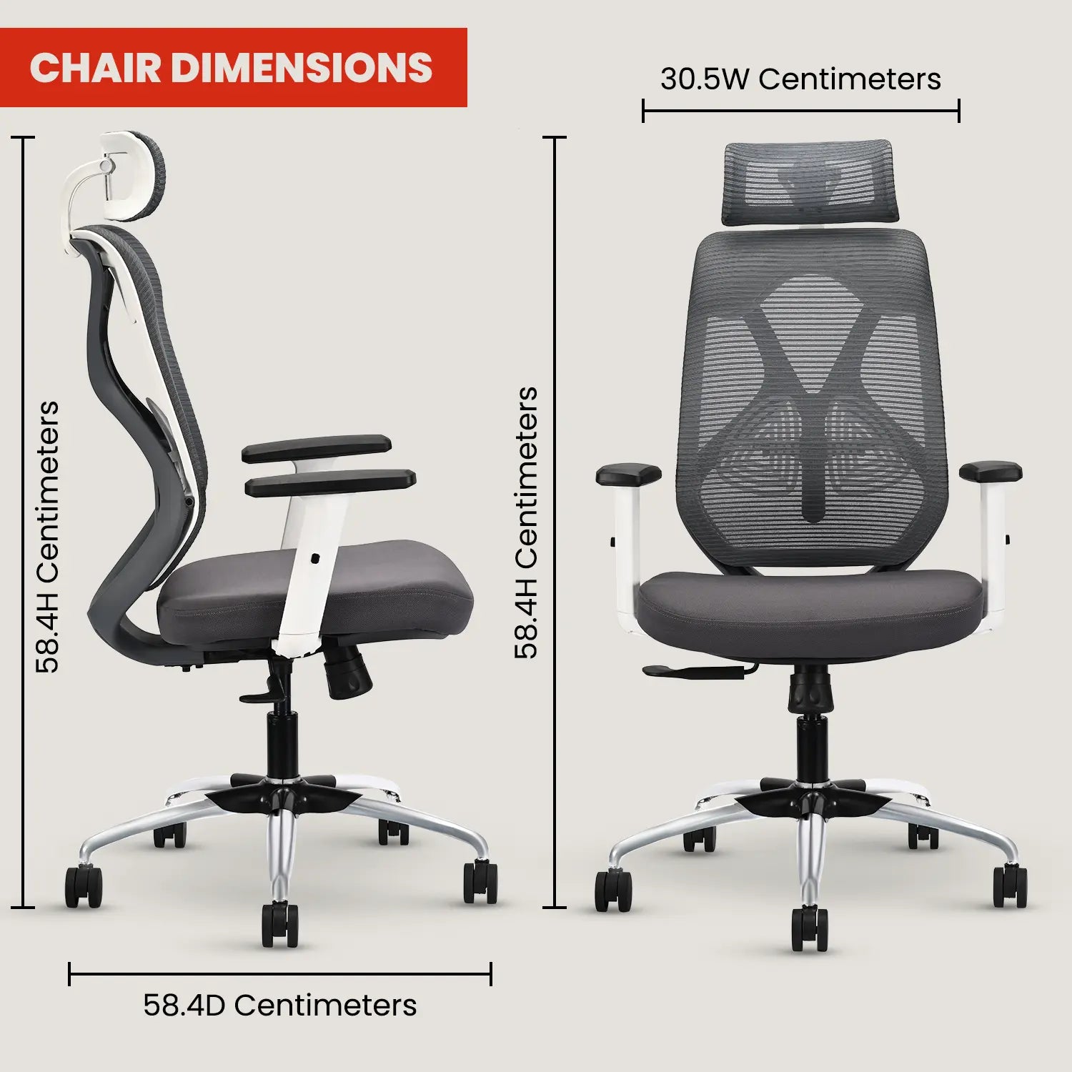 white grey ergolux high back ergonomic office chair