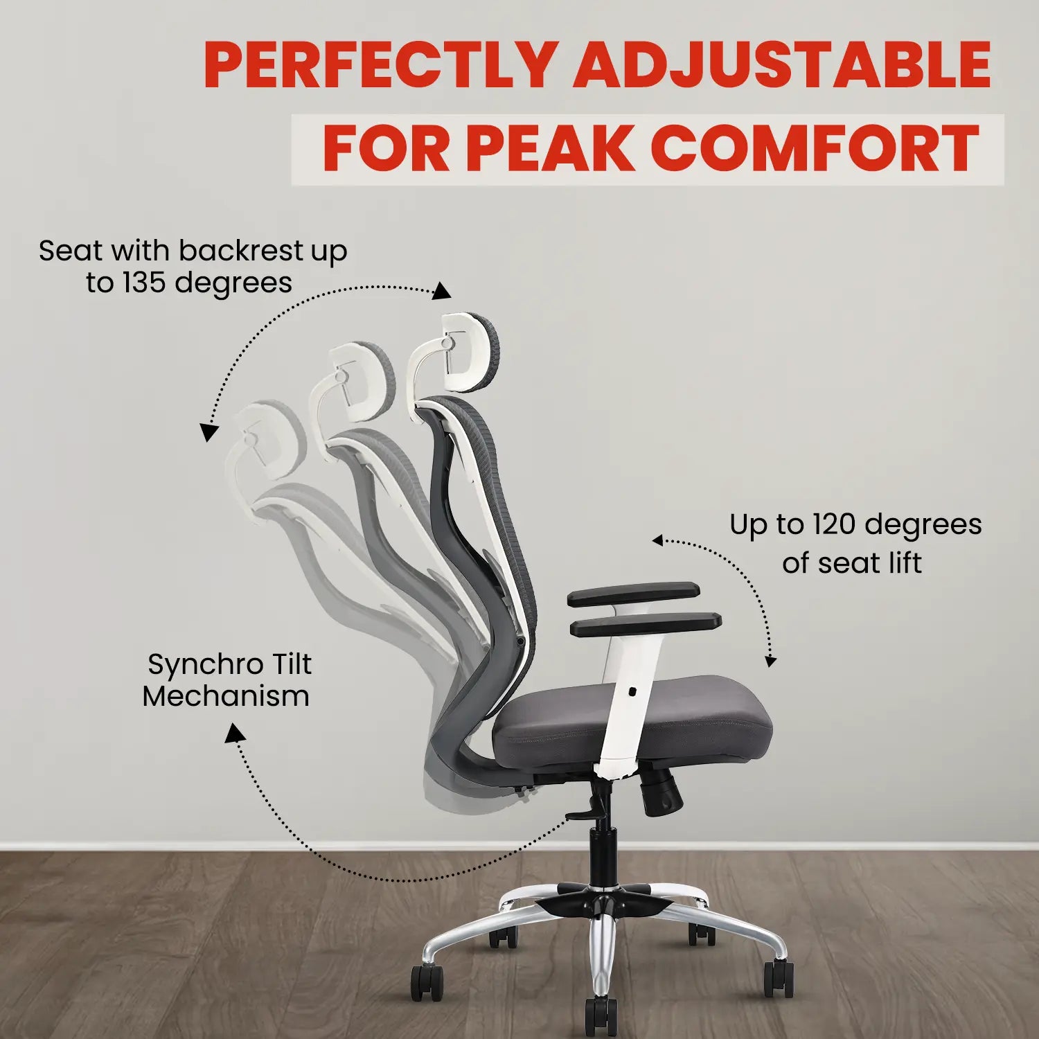 white grey ergolux high back ergonomic office chair
