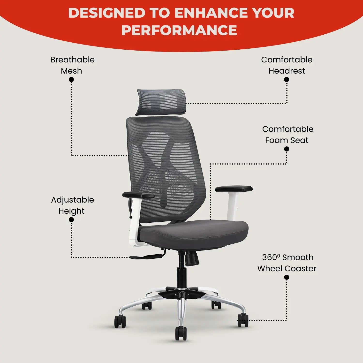 white grey ergolux high back ergonomic office chair