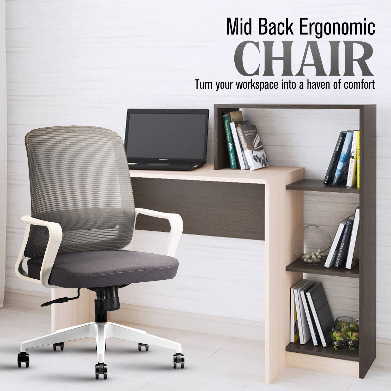 IAFA - White/Grey Rico Mid Back Ergonomic Office Chair