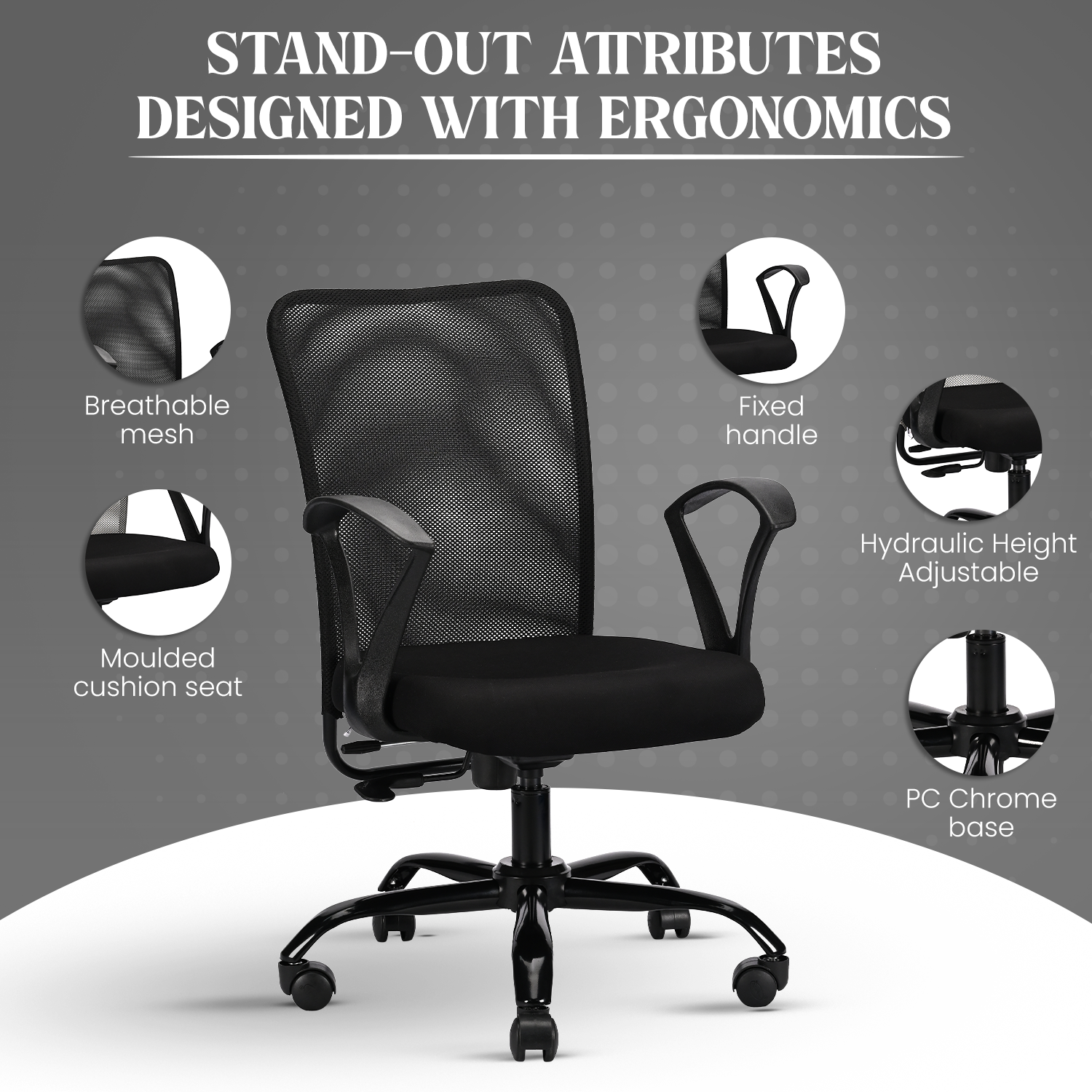 IAFA- Black Magna Mid Back Ergonomic Office Chair