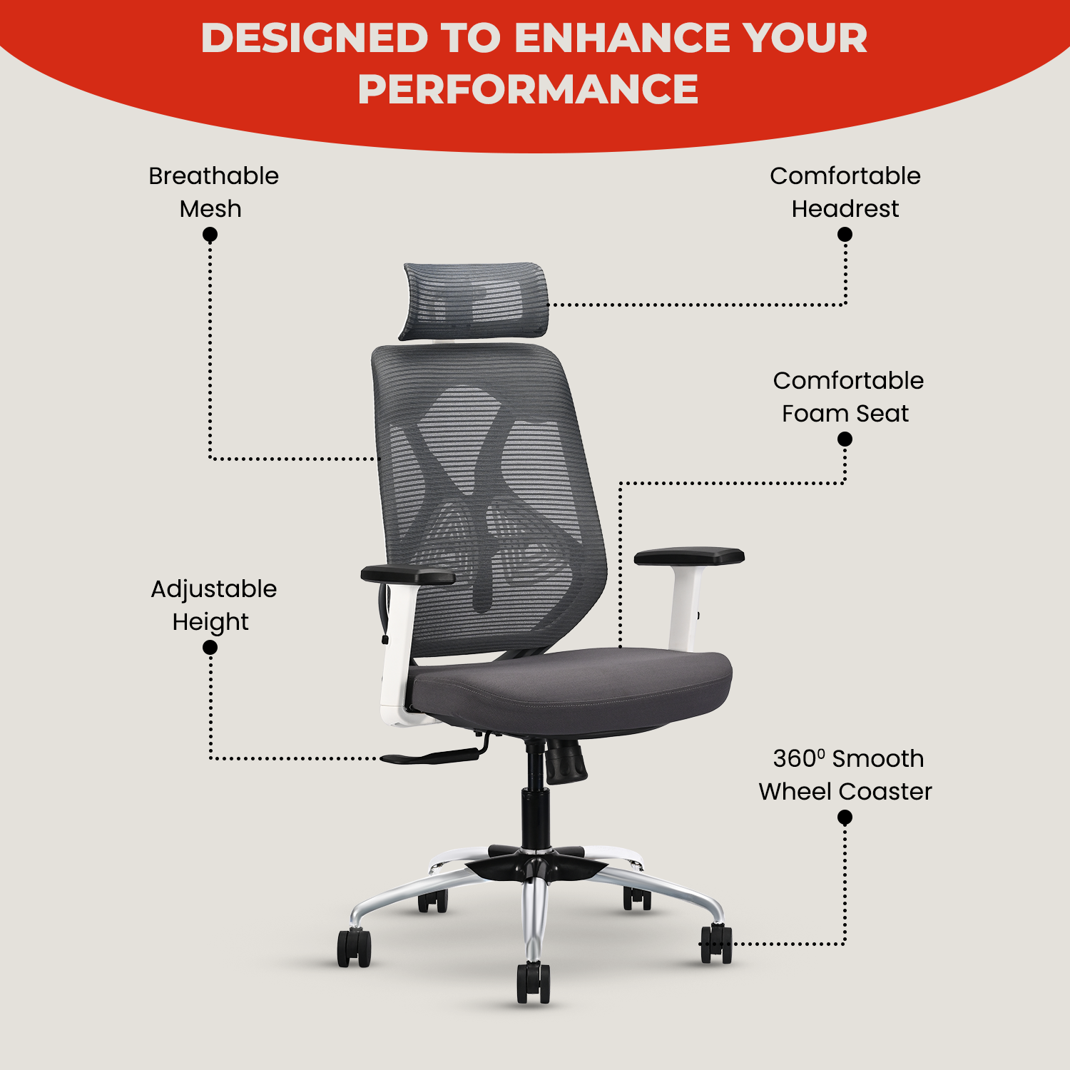 IAFA - White/Grey Ergolux High Back Ergonomic Office Chair