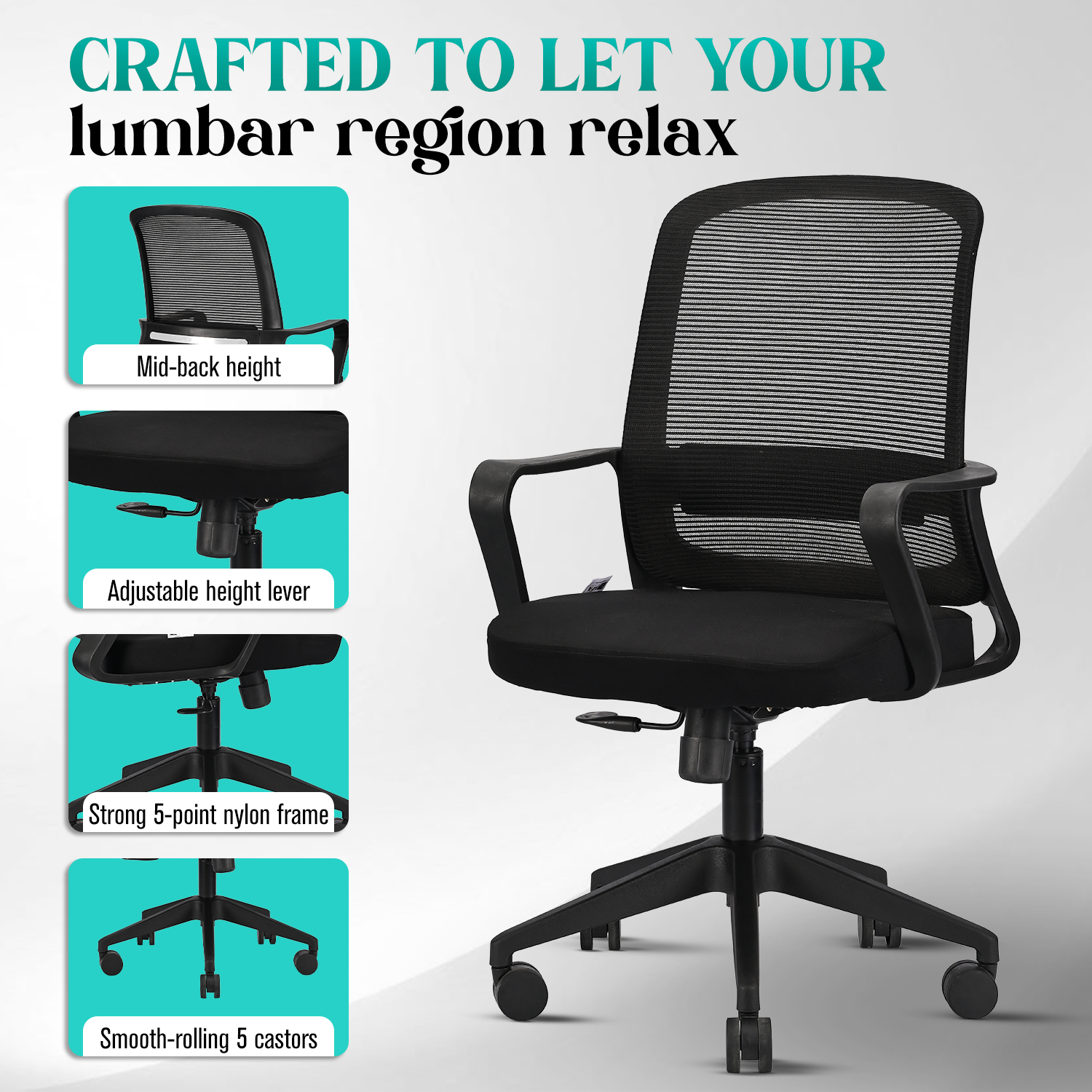 IAFA - Black Rico Mid Back Ergonomic Office Chair