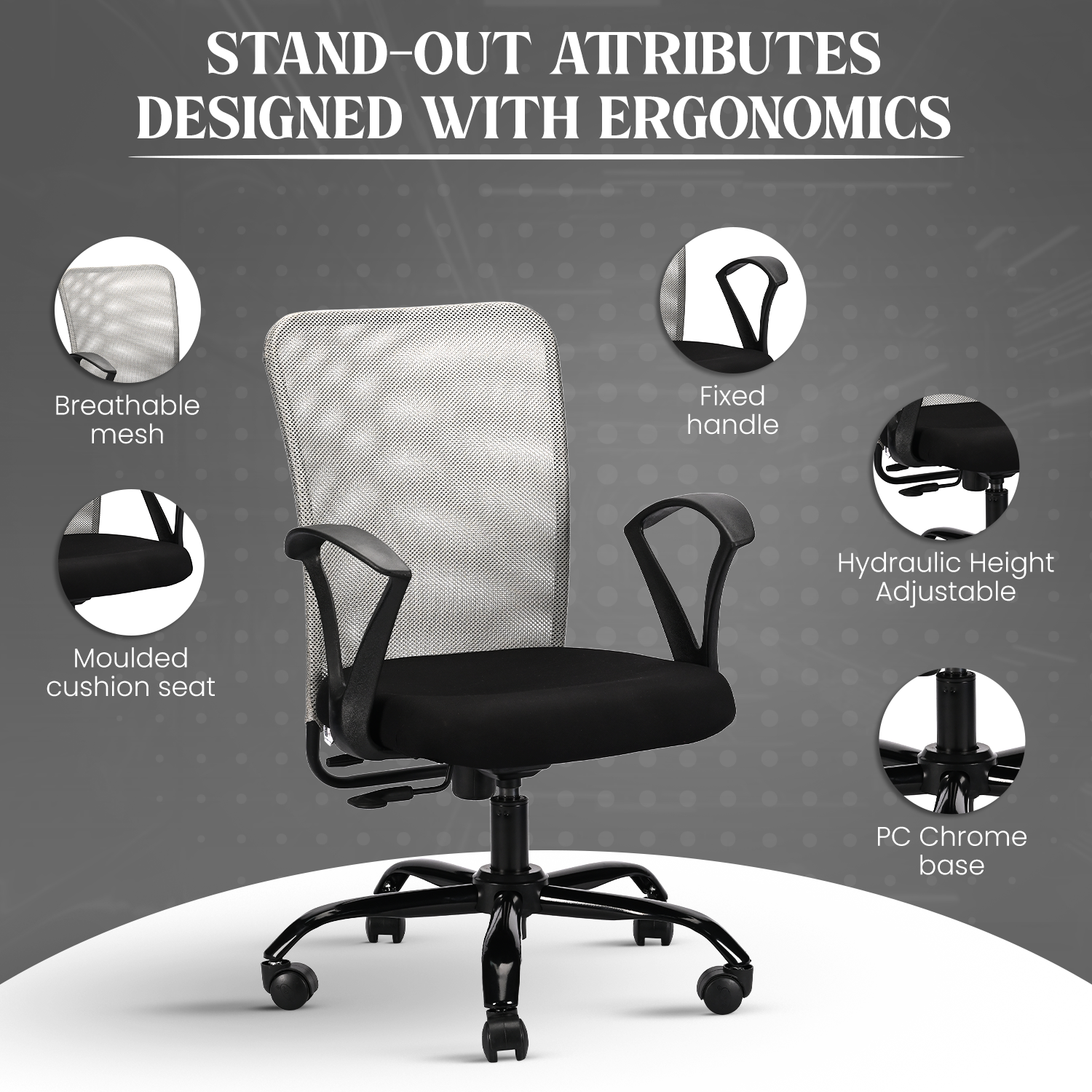 IAFA - Black/Grey Magna Mid Back Ergonomic Office Chair