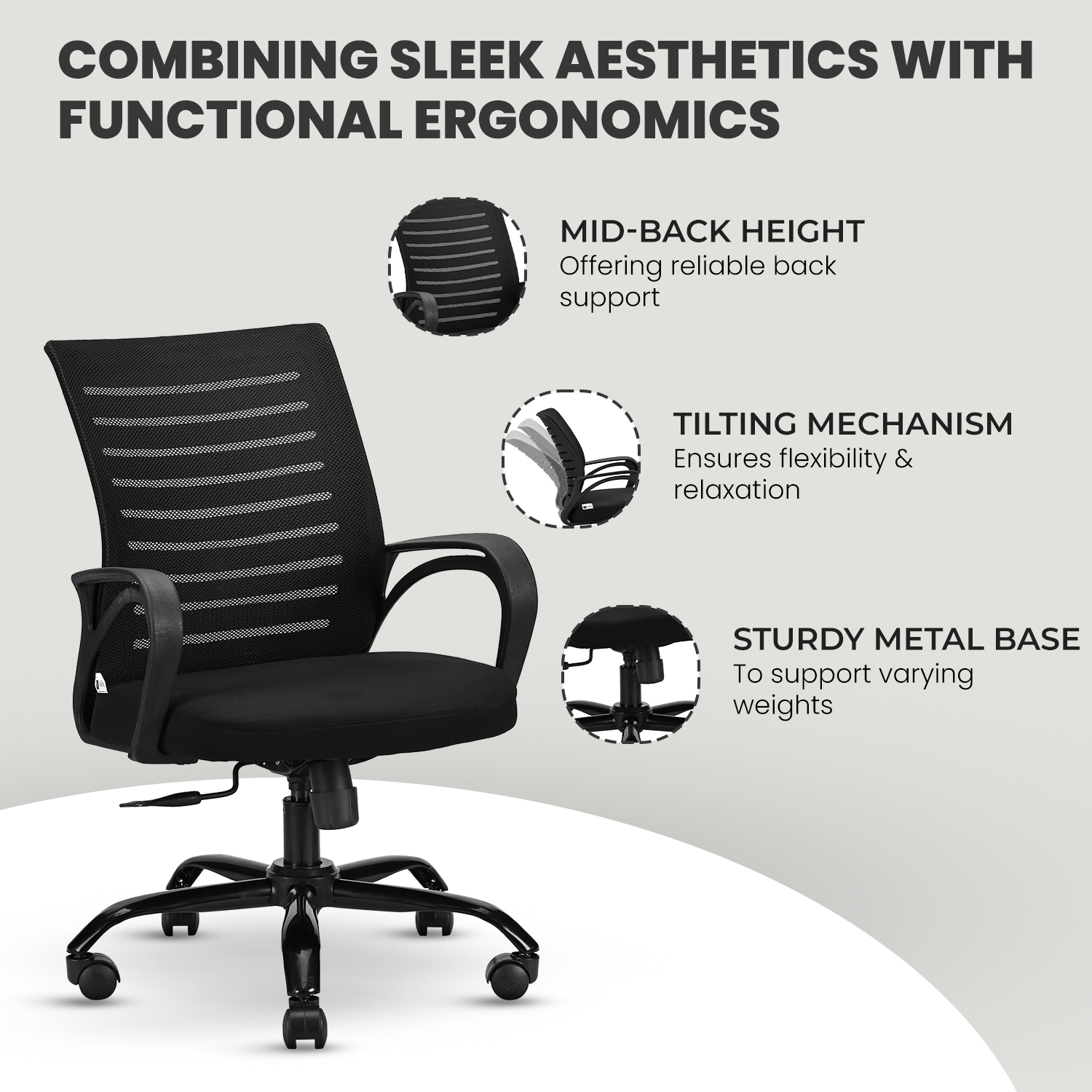 IAFA - Black Diego Mid Back Ergonomic Office Chair