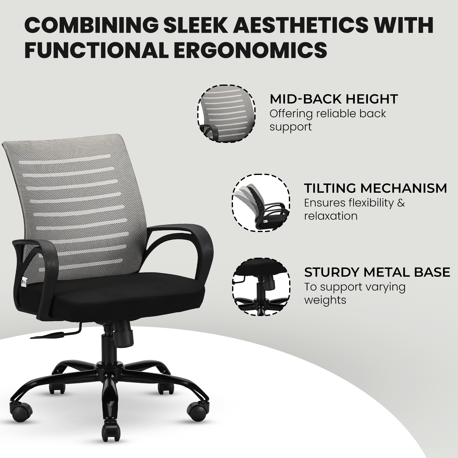 IAFA - Black/Grey Diego Mid Back Ergonomic Office Chair