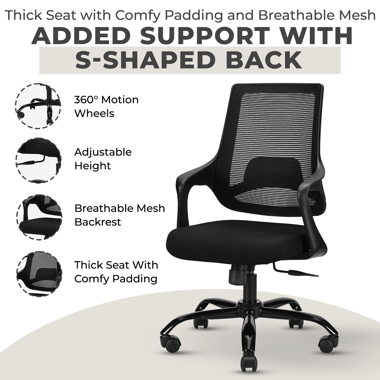 IAFA- Black Pearl Mid back Ergonomic Chair