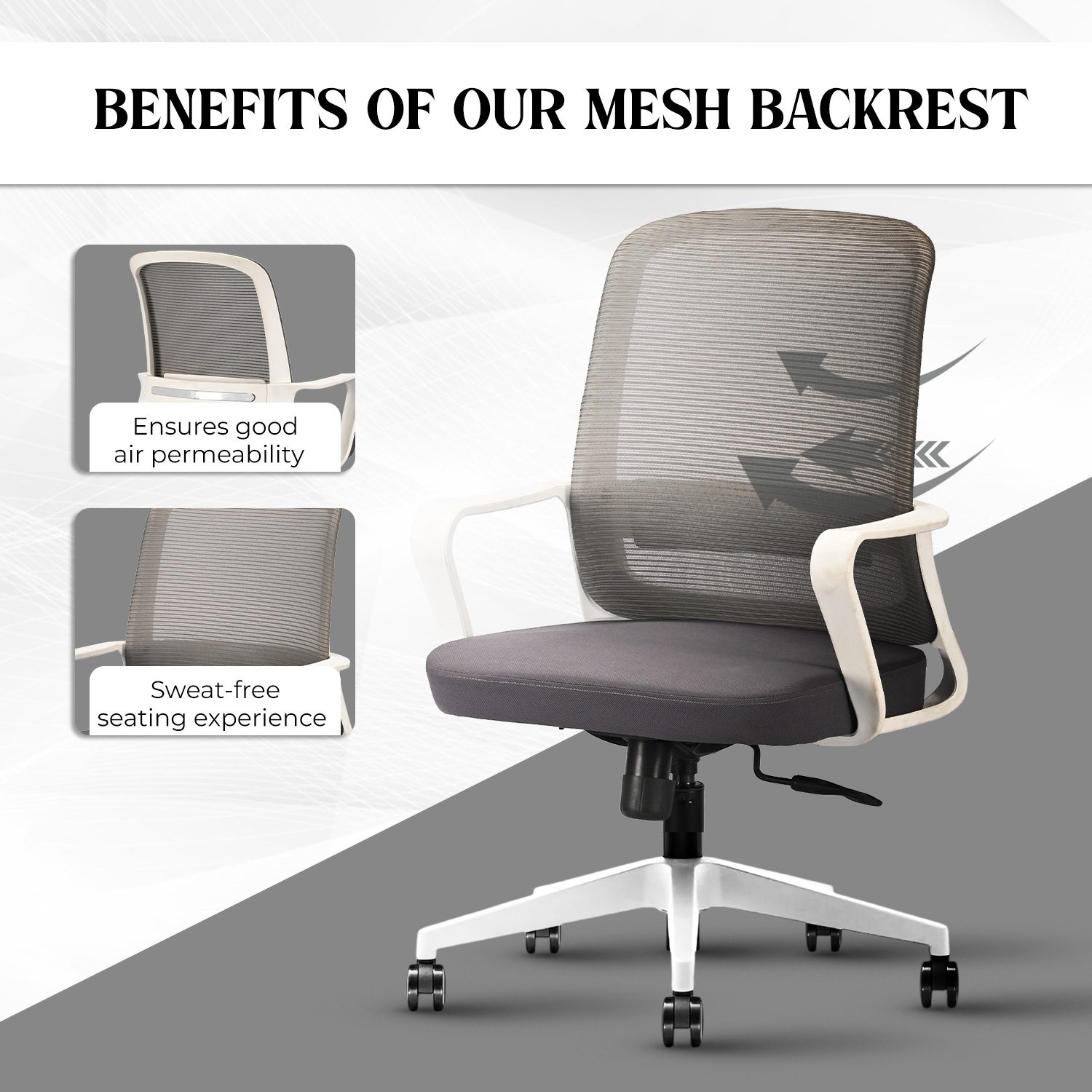 IAFA - White/Grey Rico Mid Back Ergonomic Office Chair