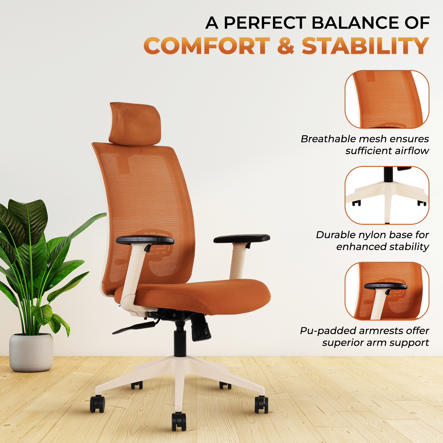 IAFA - Brown Brio High Back Ergonomic Office Chair