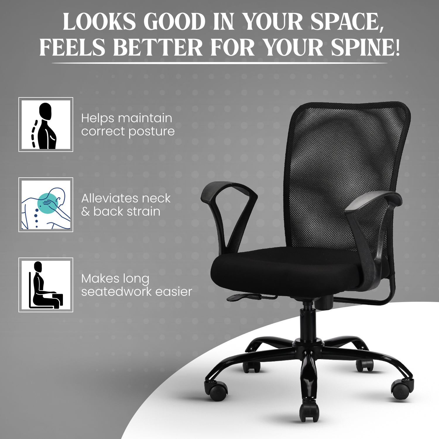 IAFA- Black Magna Mid Back Ergonomic Office Chair