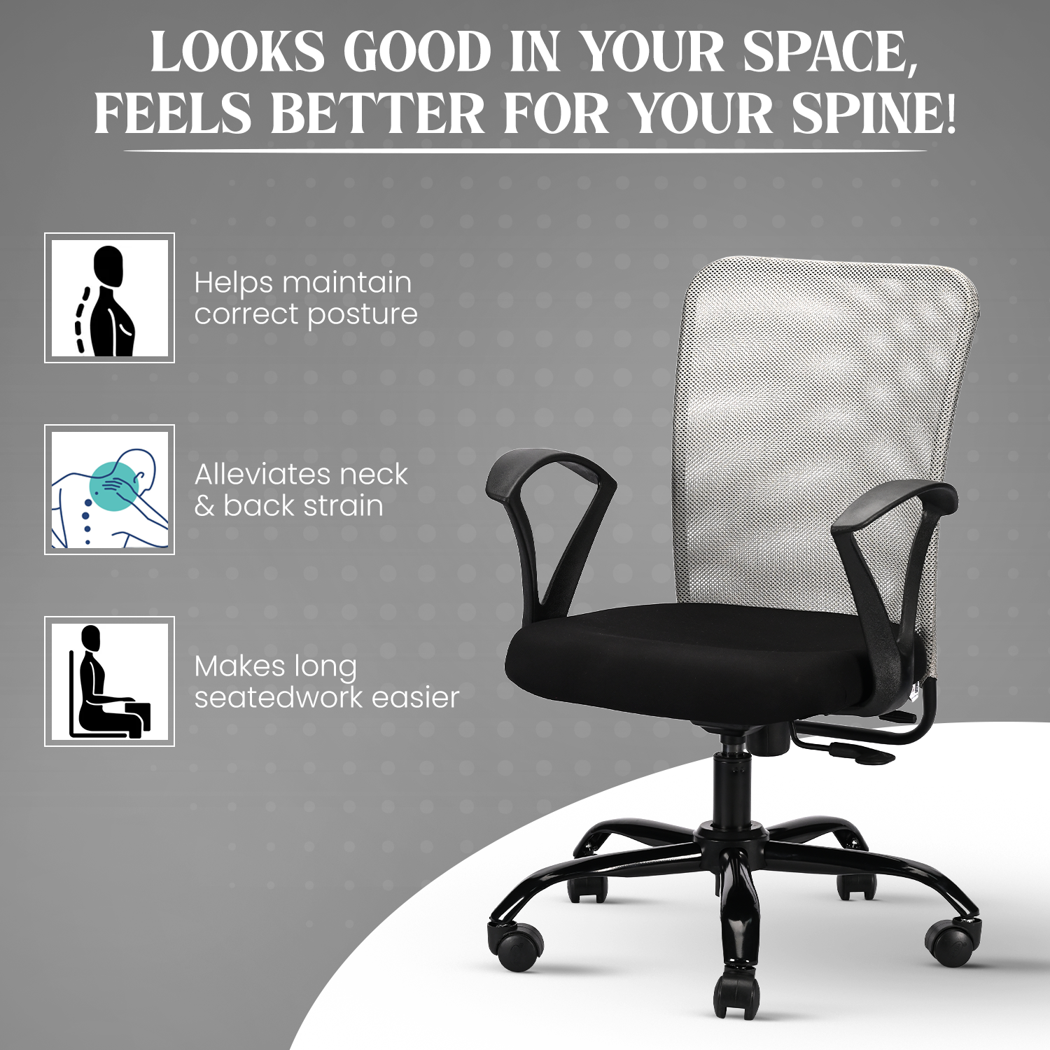 IAFA - Black/Grey Magna Mid Back Ergonomic Office Chair