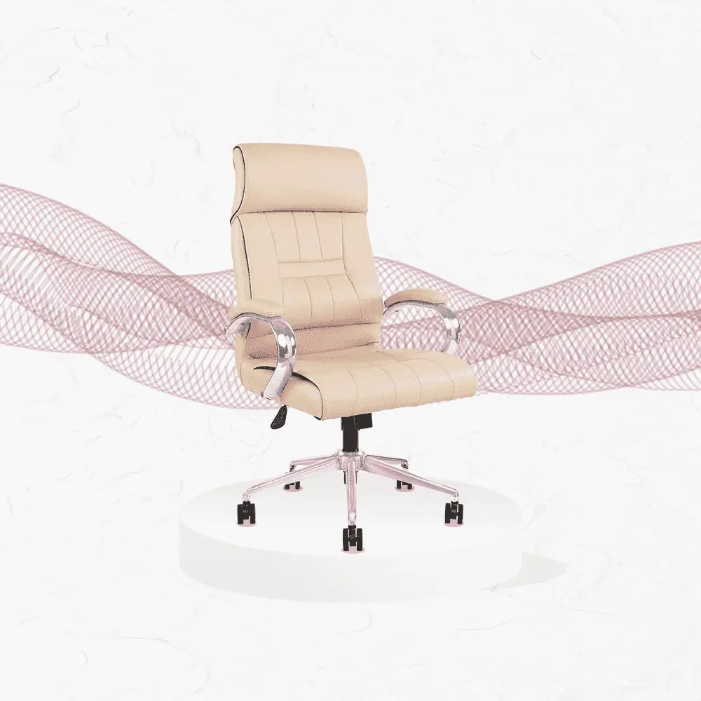 Beige Leatherette Office Chair by IAFA with ergonomic high back design and chrome base, ideal for home or office workspace.