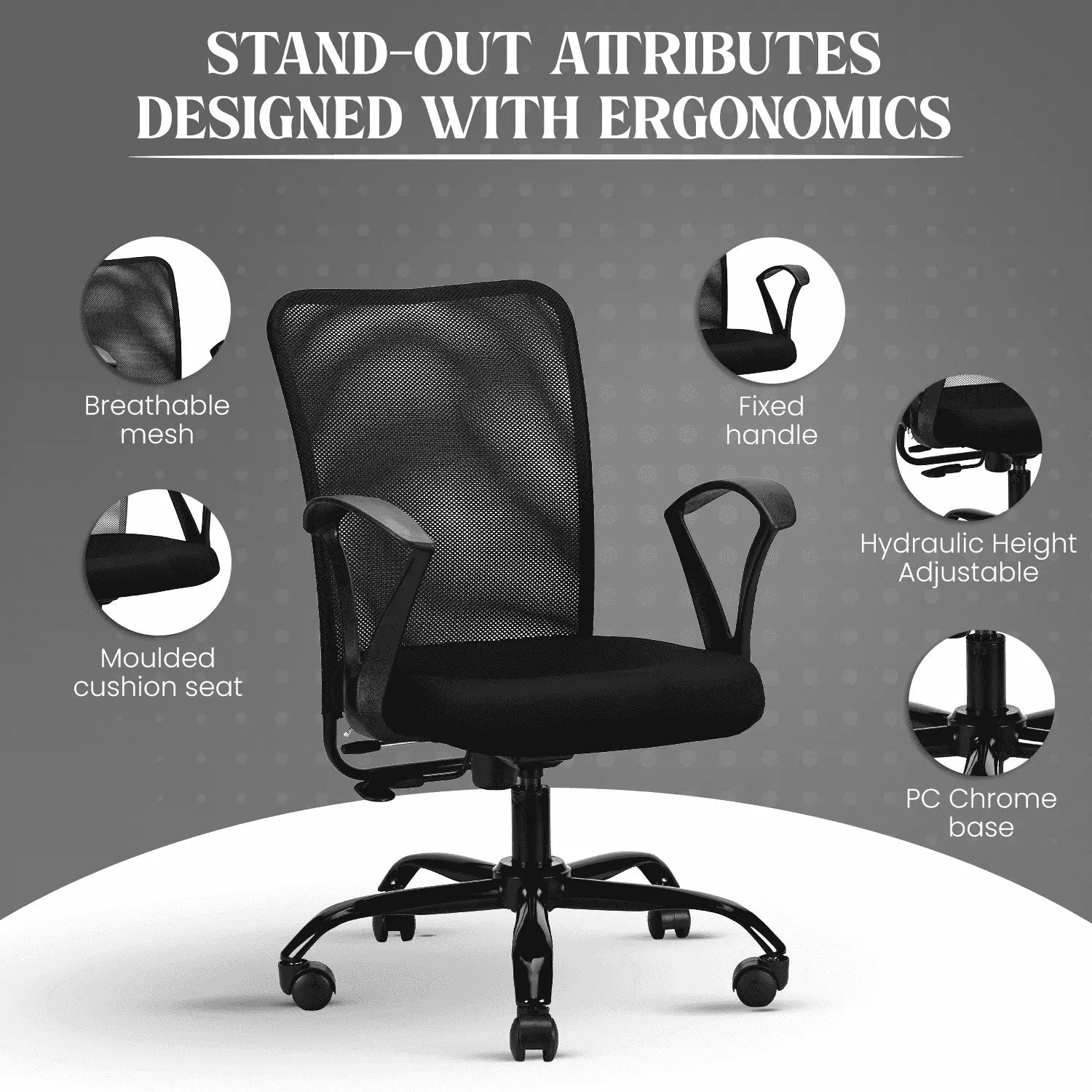 magna black mid back office chair