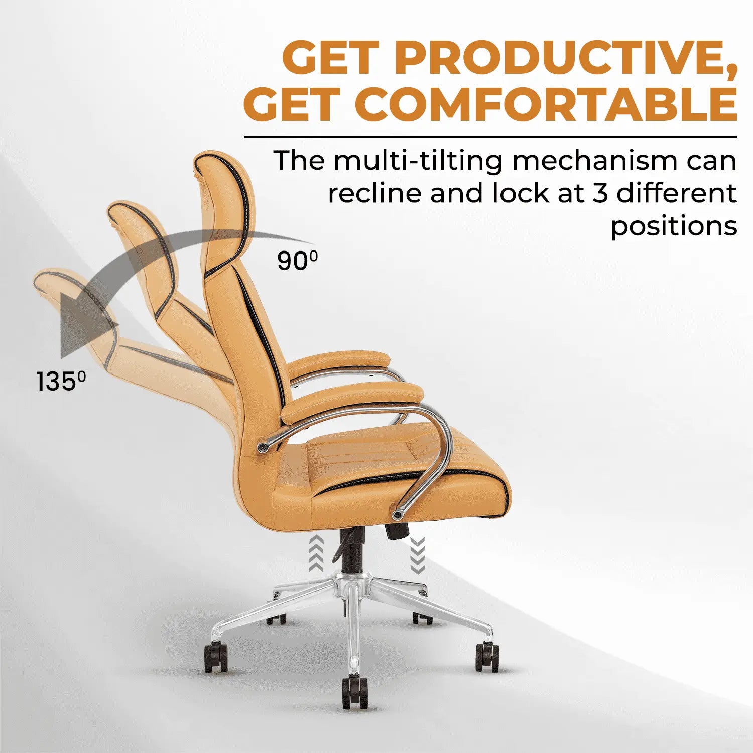 IAFA ergonomic office chair with multi-tilting mechanism, reclining from 90° to 135°, enhancing productivity and comfort at work.