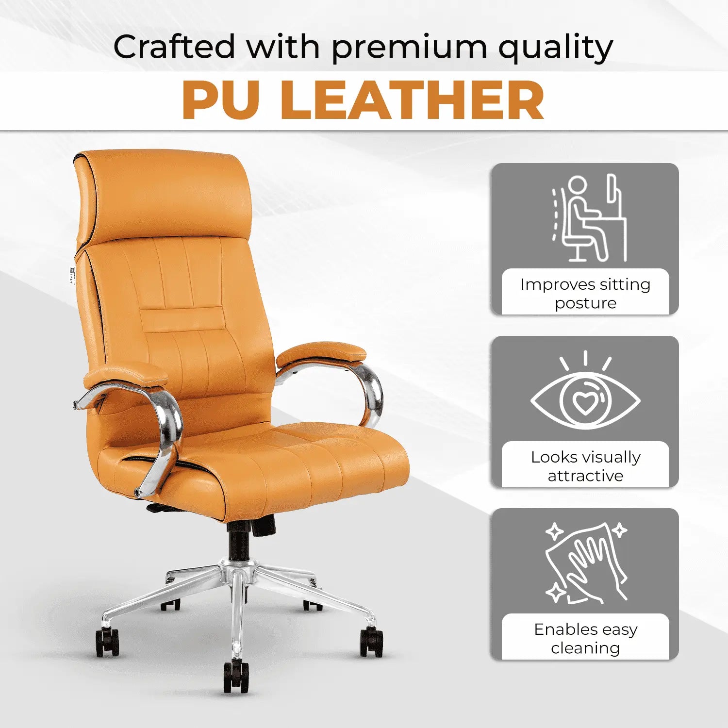 IAFA Bronze Leatherette Office Chair crafted with premium PU leather for easy cleaning, posture support, and visual appeal.