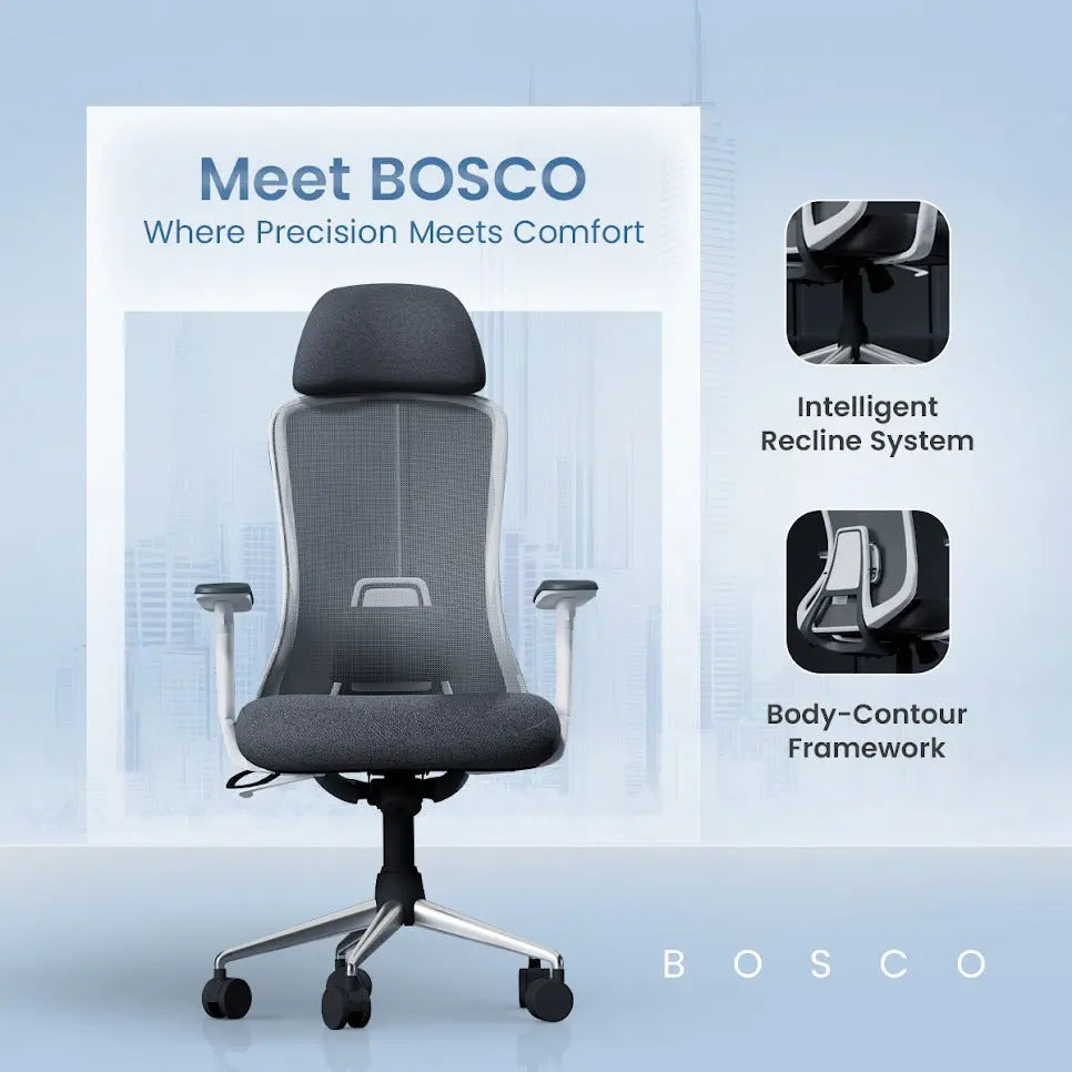 IAFA - WHITE GREY BOSCO HIGH BACK ERGONOMIC CHAIR Iafa Furniture Private Limited