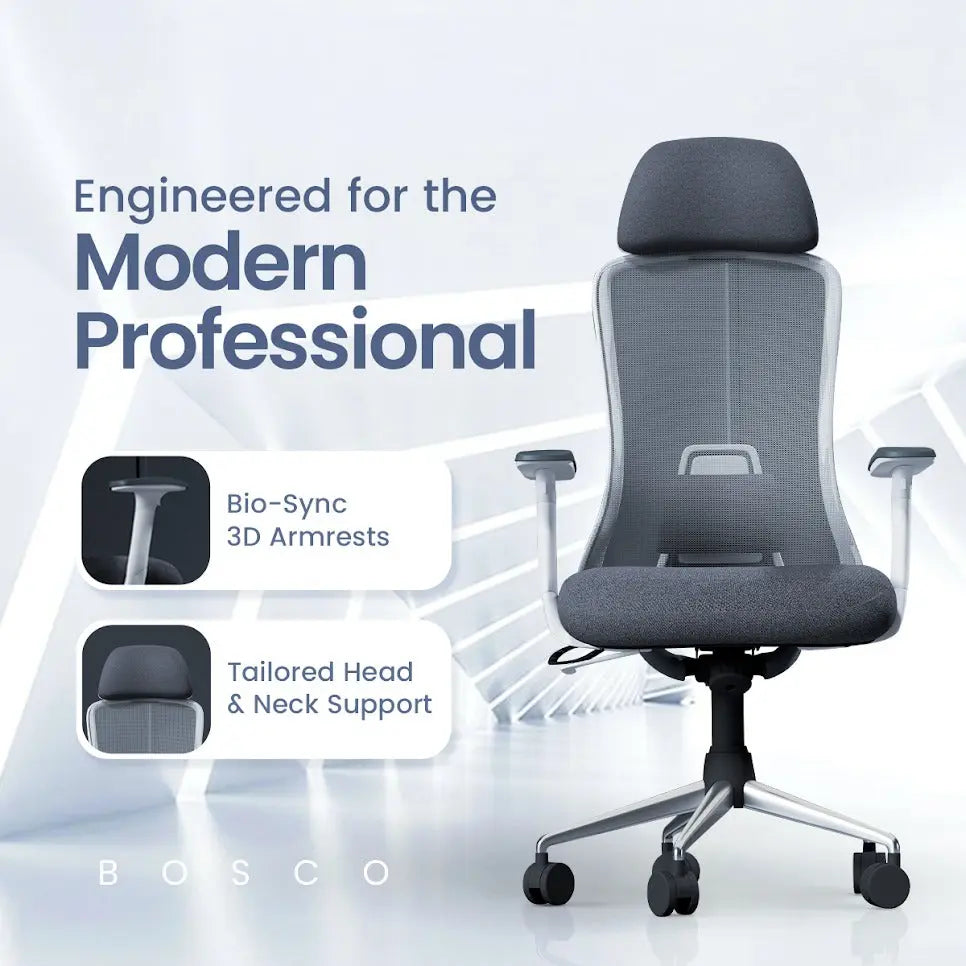 IAFA - WHITE GREY BOSCO HIGH BACK ERGONOMIC CHAIR Iafa Furniture Private Limited