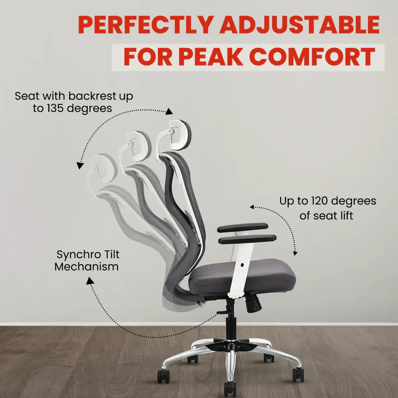 ergolux white/grey high back ergonomic office chair